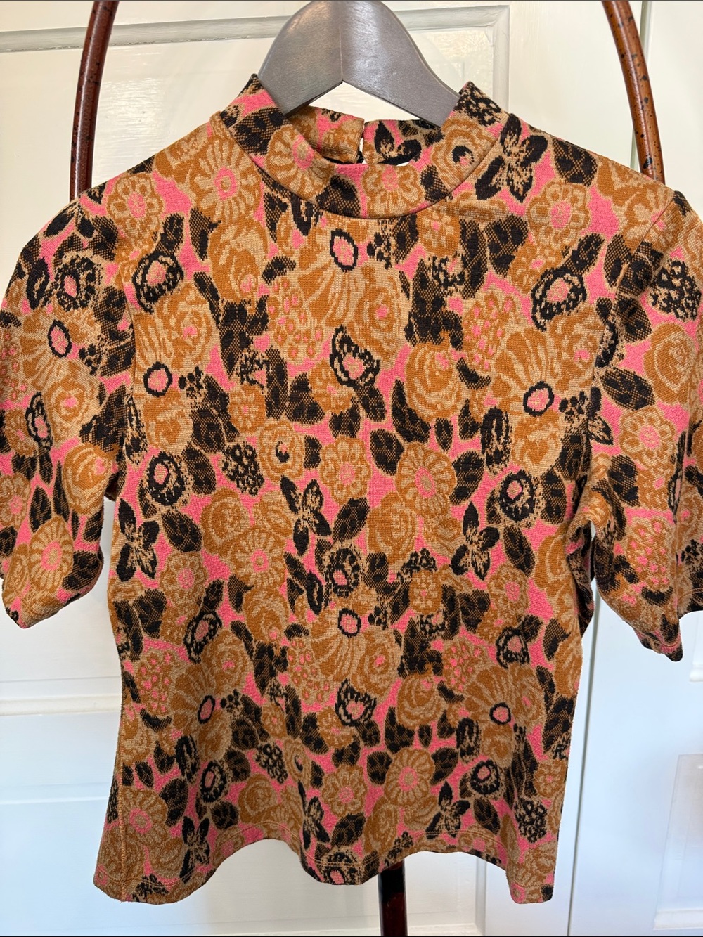 Maeve Anthropologie Floral Mock Neck Knit Top Twee Indie Pop Small